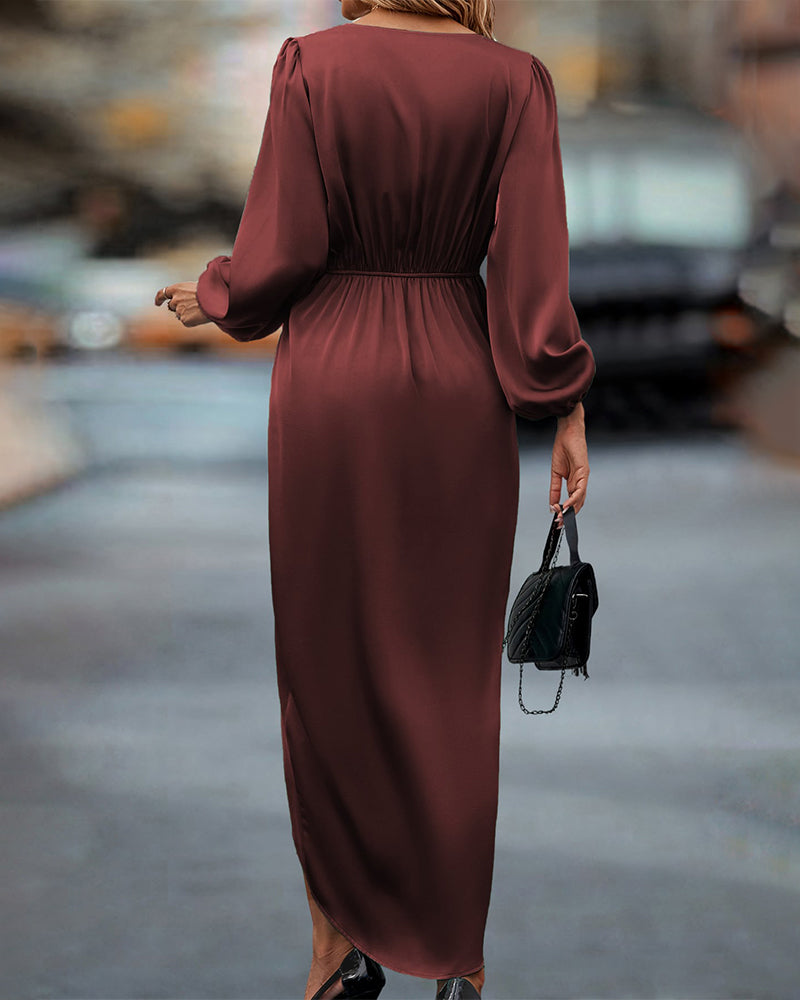 Melody™ | Elegantes Bordeaux Kleid mit Laternenärmeln