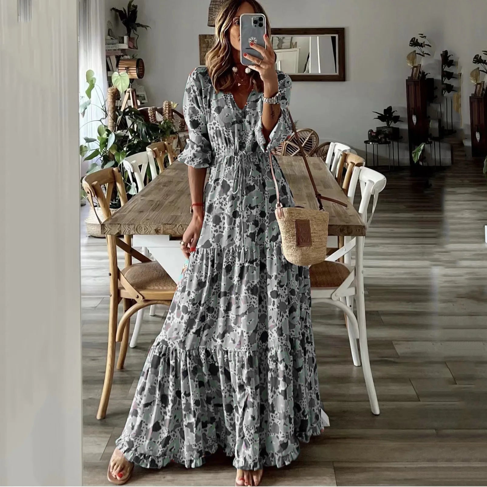 Liora™ | Maxikleid mit ausgestelltem Schnitt und Print