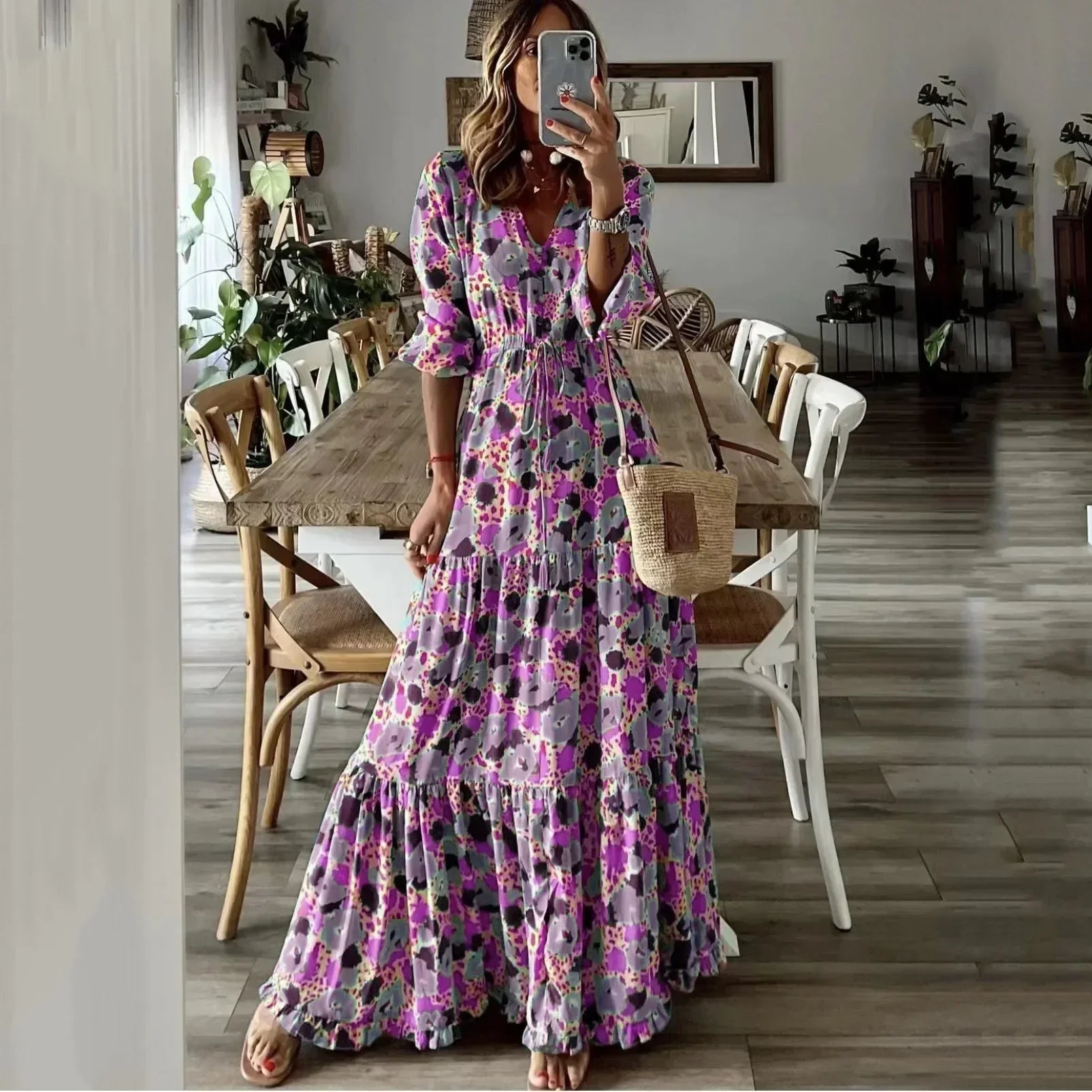 Liora™ | Maxikleid mit ausgestelltem Schnitt und Print