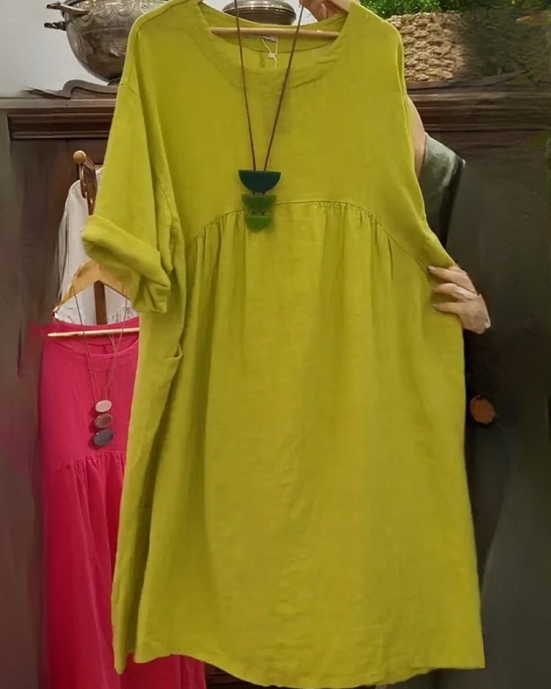Mandira™ | Elegantes Kleid aus Baumwolle und Leinen