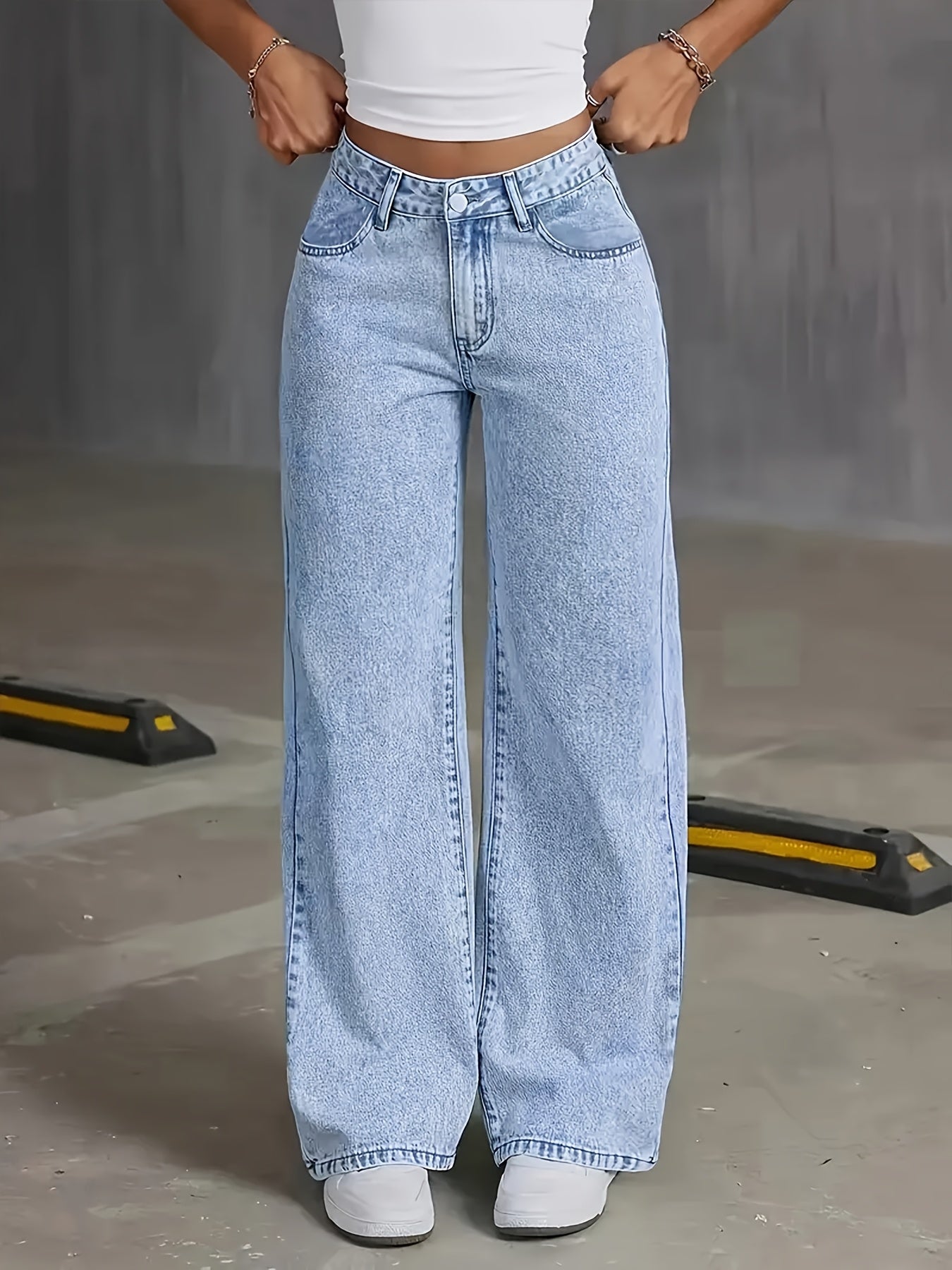 Elia™ | Damen Jeans mit weitem Bein und elastischem Material