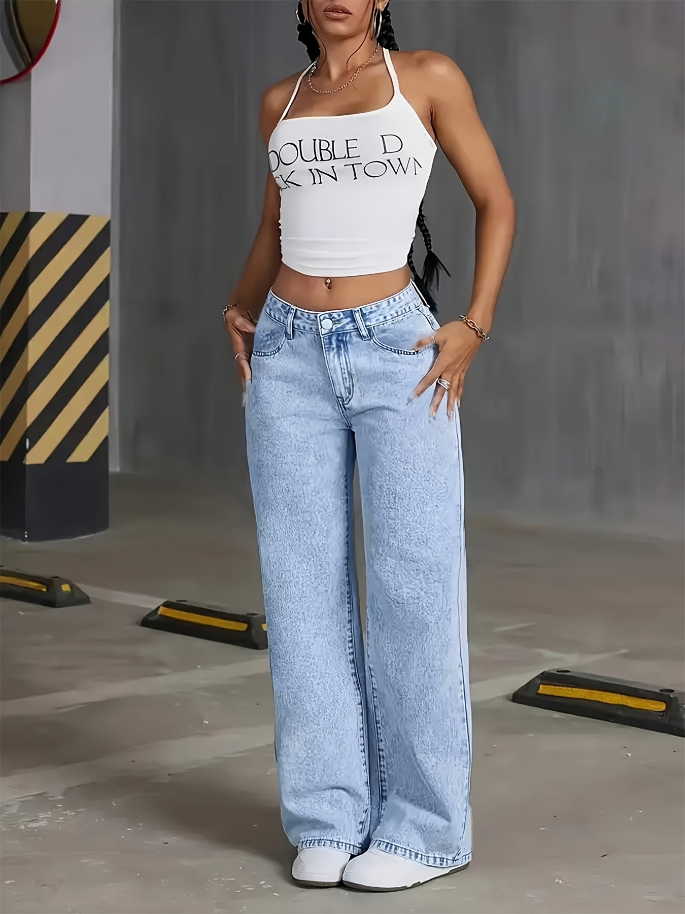 Elia™ | Damen Jeans mit weitem Bein und elastischem Material
