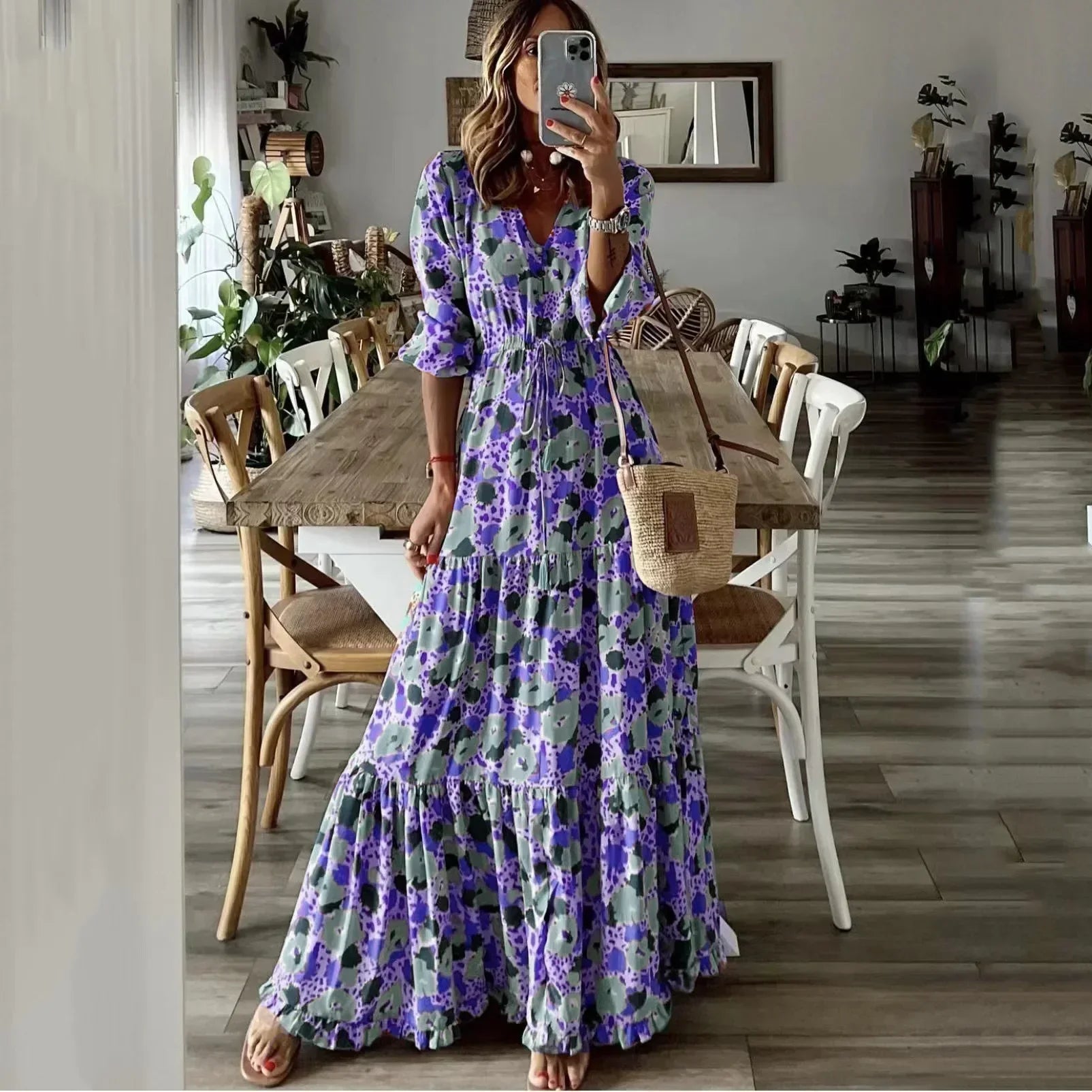 Liora™ | Maxikleid mit ausgestelltem Schnitt und Print