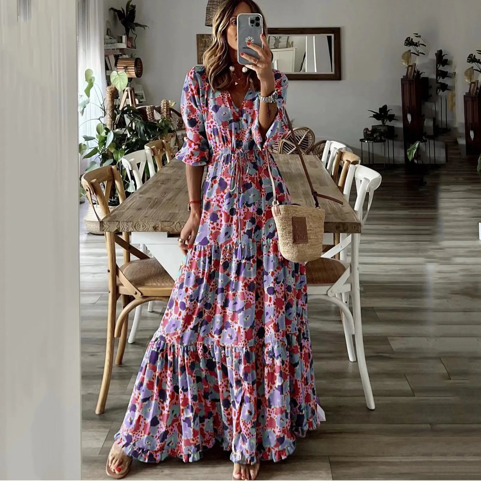 Liora™ | Maxikleid mit ausgestelltem Schnitt und Print