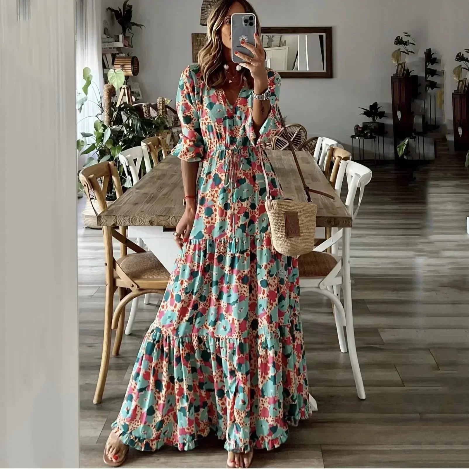 Liora™ | Maxikleid mit ausgestelltem Schnitt und Print