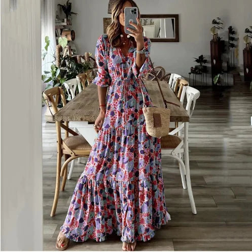 Liora™ | Maxikleid mit ausgestelltem Schnitt und Print