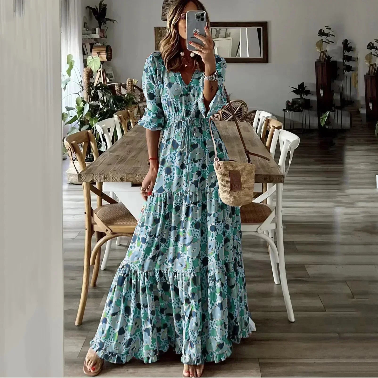 Liora™ | Maxikleid mit ausgestelltem Schnitt und Print