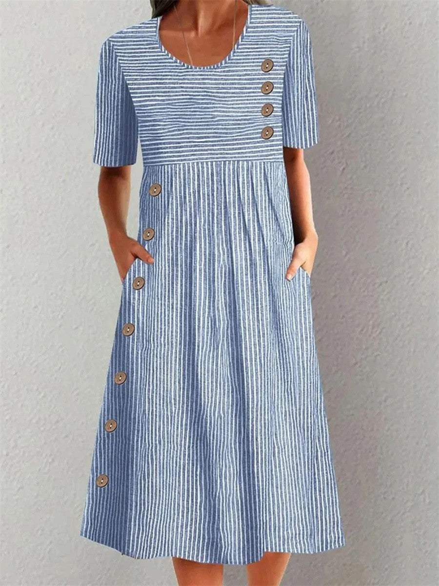 Lemoine™ | Elegantes Midi-Kleid aus gestreiftem Baumwollstoff