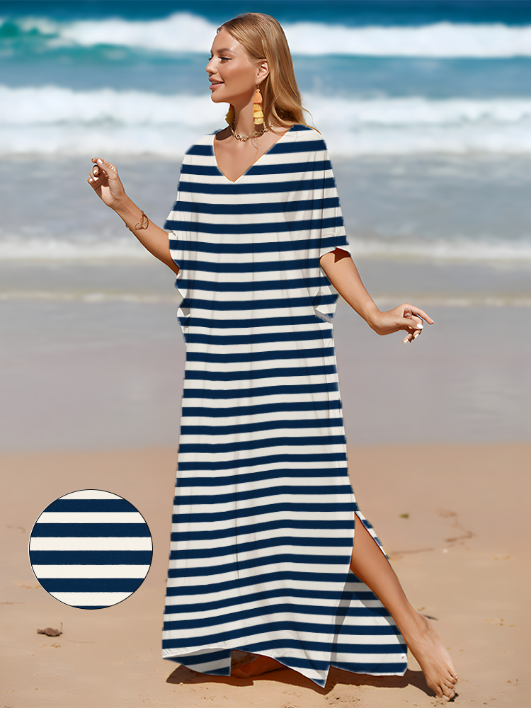 Marina™ | Elegantes Tropisches Streifen-Kleid aus Baumwolle
