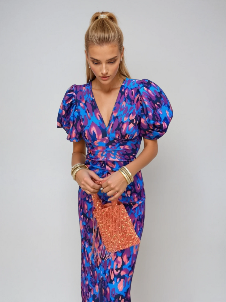 Arielle™ | Elegantes Buntes Kleid mit Plisseemanschetten