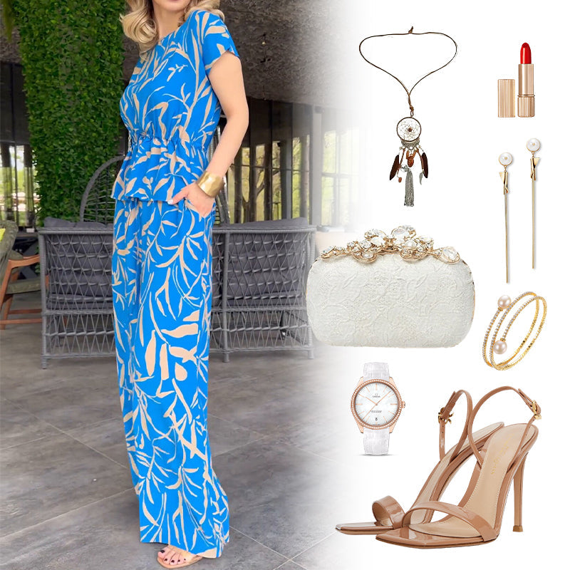 Faye™ | Elegantes Set mit Druck und weitem Hosen